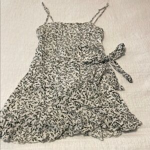 Green and White Ruffled Wrap Mini Sundress